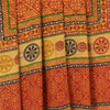 Sanskriti Vintage Sarees Orange Pure Crepe Silk Printed Sari 5+yd Craft Fabric
