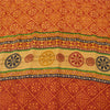 Sanskriti Vintage Sarees Orange Pure Crepe Silk Printed Sari 5+yd Craft Fabric