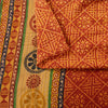 Sanskriti Vintage Sarees Orange Pure Crepe Silk Printed Sari 5+yd Craft Fabric