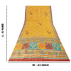 Sanskriti Vintage Sarees Yellow Pure Crepe Sparkle Printed Sari 6yd Craft Fabric