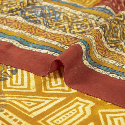 Sanskriti Vintage Sarees Yellow Pure Crepe Sparkle Printed Sari 6yd Craft Fabric