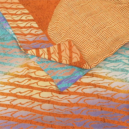 Sanskriti Vintage Sarees Blue Pure Crepe Silk Printed Sari 5+yd Craft Fabric