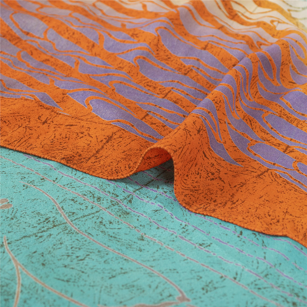 Sanskriti Vintage Sarees Blue Pure Crepe Silk Printed Sari 5+yd Craft Fabric