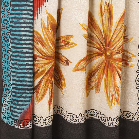 Sanskriti Vintage Sarees multi Pure Crepe Silk Printed Sari 5+yd Craft Fabric