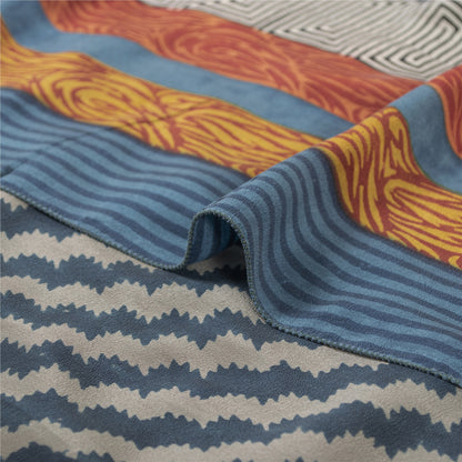 Sanskriti Vintage Sarees Blue Pure Crepe Silk Printed Sari 5+yd Craft Fabric