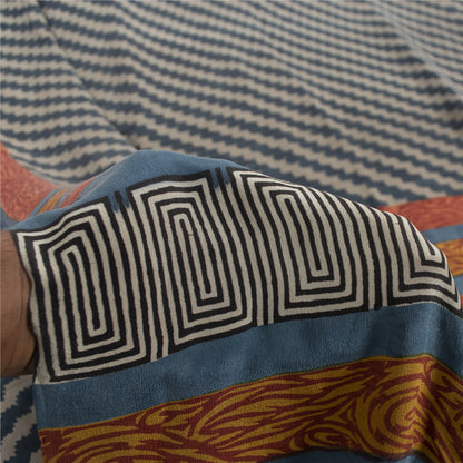 Sanskriti Vintage Sarees Blue Pure Crepe Silk Printed Sari 5+yd Craft Fabric