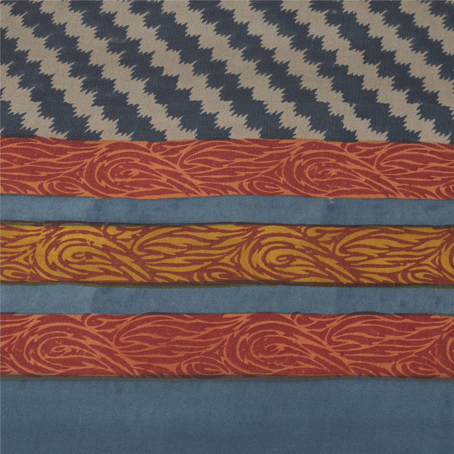 Sanskriti Vintage Sarees Blue Pure Crepe Silk Printed Sari 5+yd Craft Fabric