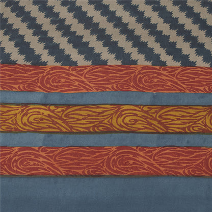 Sanskriti Vintage Sarees Blue Pure Crepe Silk Printed Sari 5+yd Craft Fabric