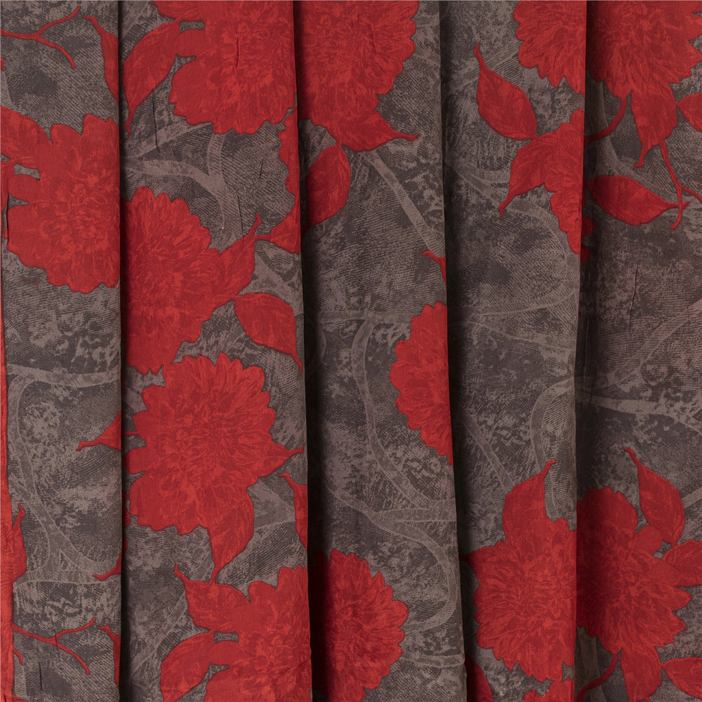 Sanskriti Vintage Sarees Brown & Red Pure Crepe Printed Sari 5+yd Craft Fabric