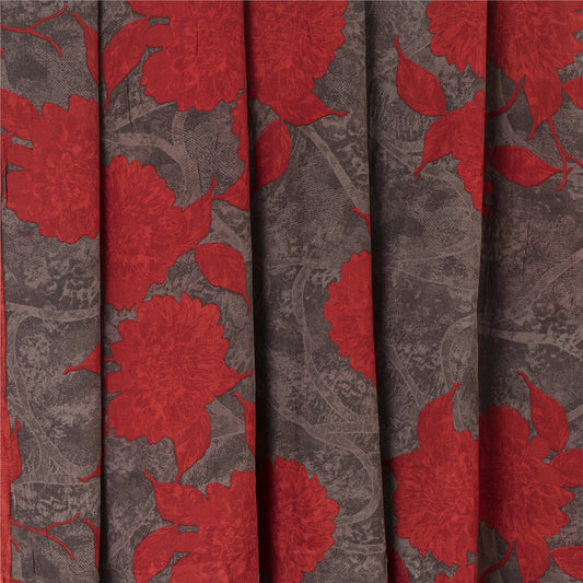 Sanskriti Vintage Sarees Brown & Red Pure Crepe Printed Sari 5+yd Craft Fabric