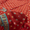 Sanskriti Vintage Sarees Red Pure Crepe Print Hand Beaded Sari 5+yd Craft Fabric