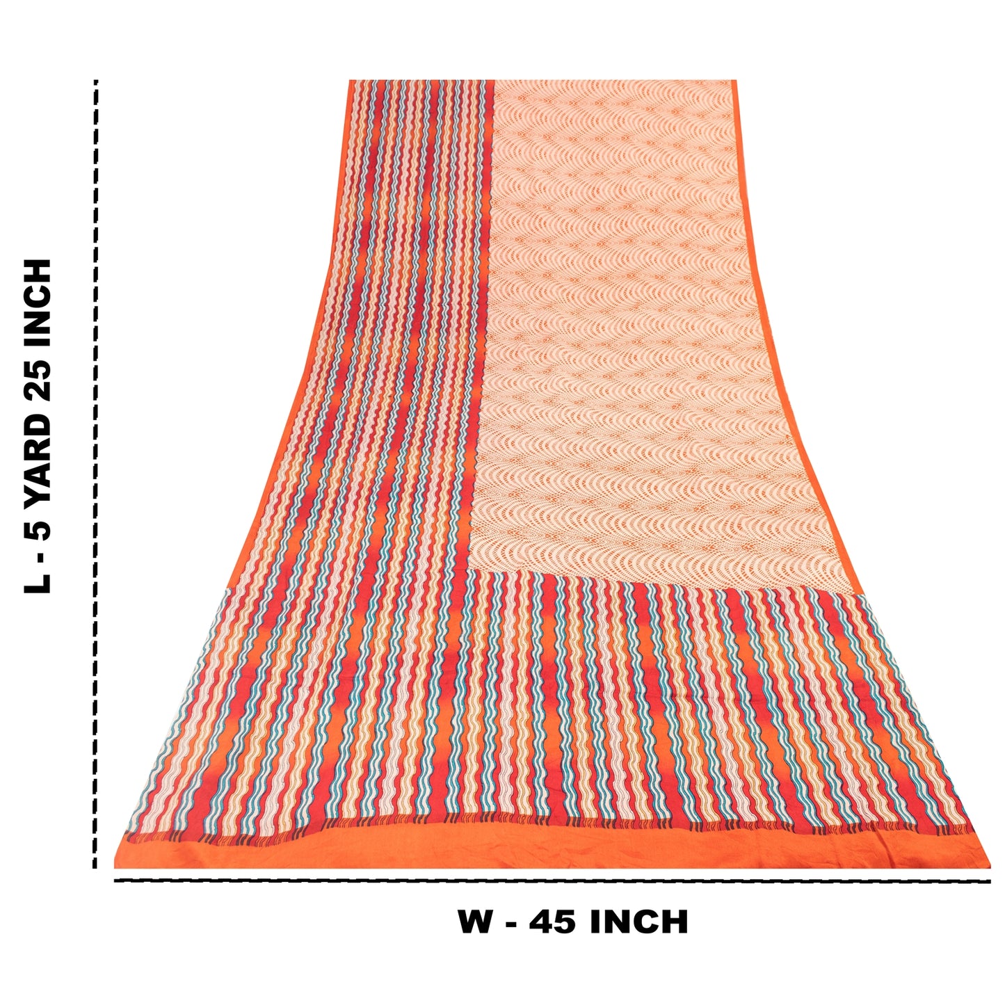 Sanskriti Vintage Sarees Red & Peach Pure Crepe Printed Sari 5+yd Craft Fabric