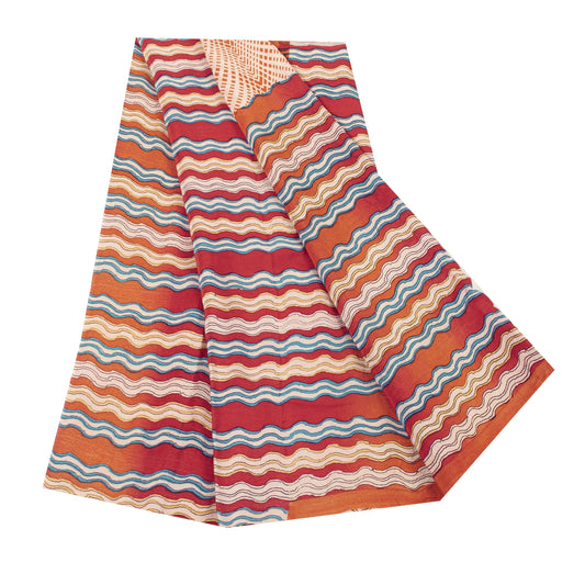 Sanskriti Vintage Sarees Red & Peach Pure Crepe Printed Sari 5+yd Craft Fabric