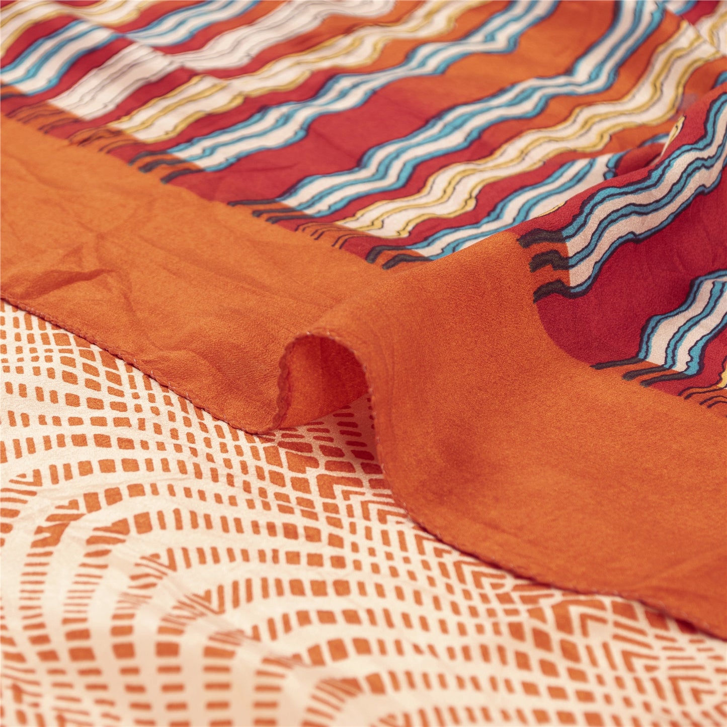 Sanskriti Vintage Sarees Red & Peach Pure Crepe Printed Sari 5+yd Craft Fabric