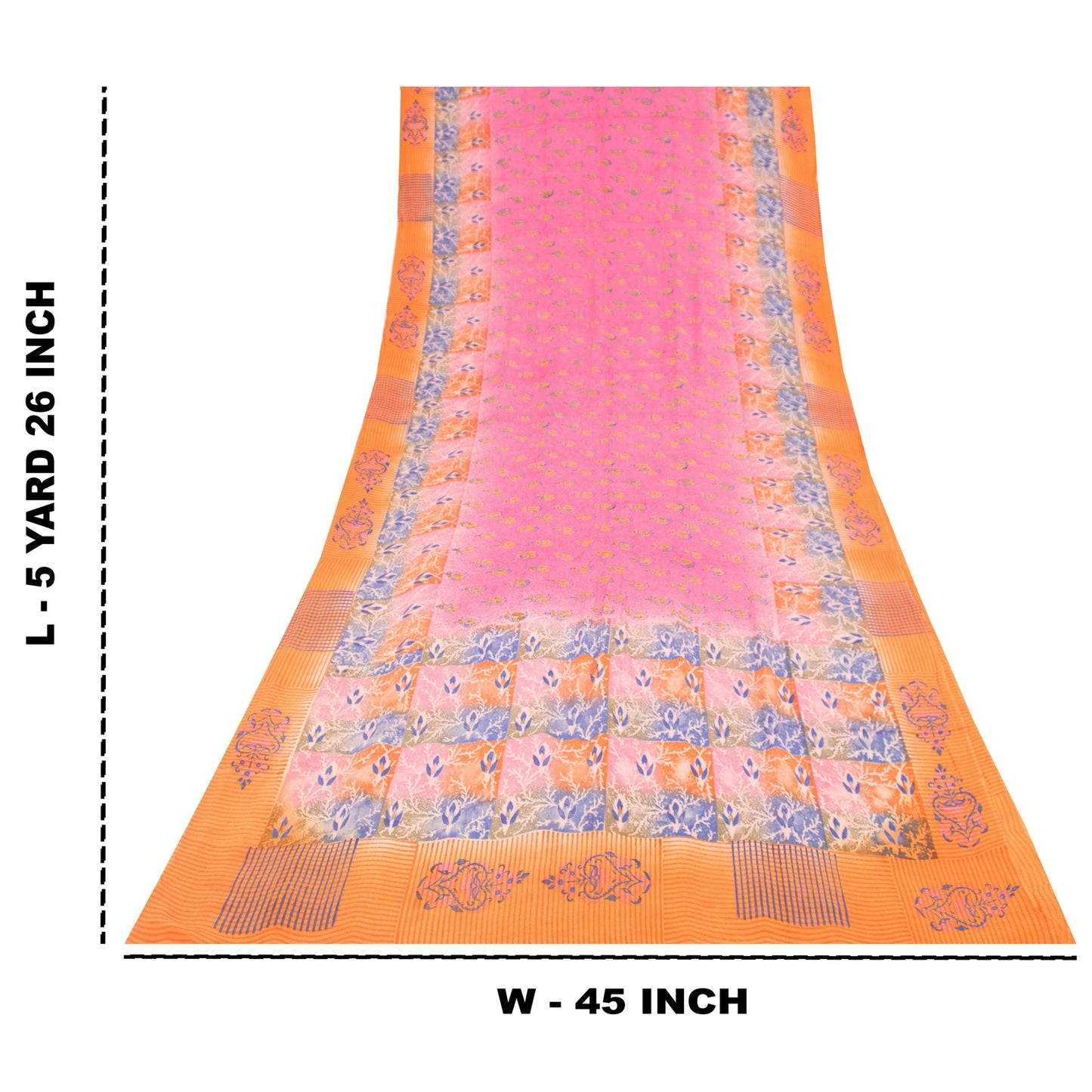 Sanskriti Vintage Sarees Pink 100%Pure Crepe Silk Printed Sari 5+yd Craft Fabric