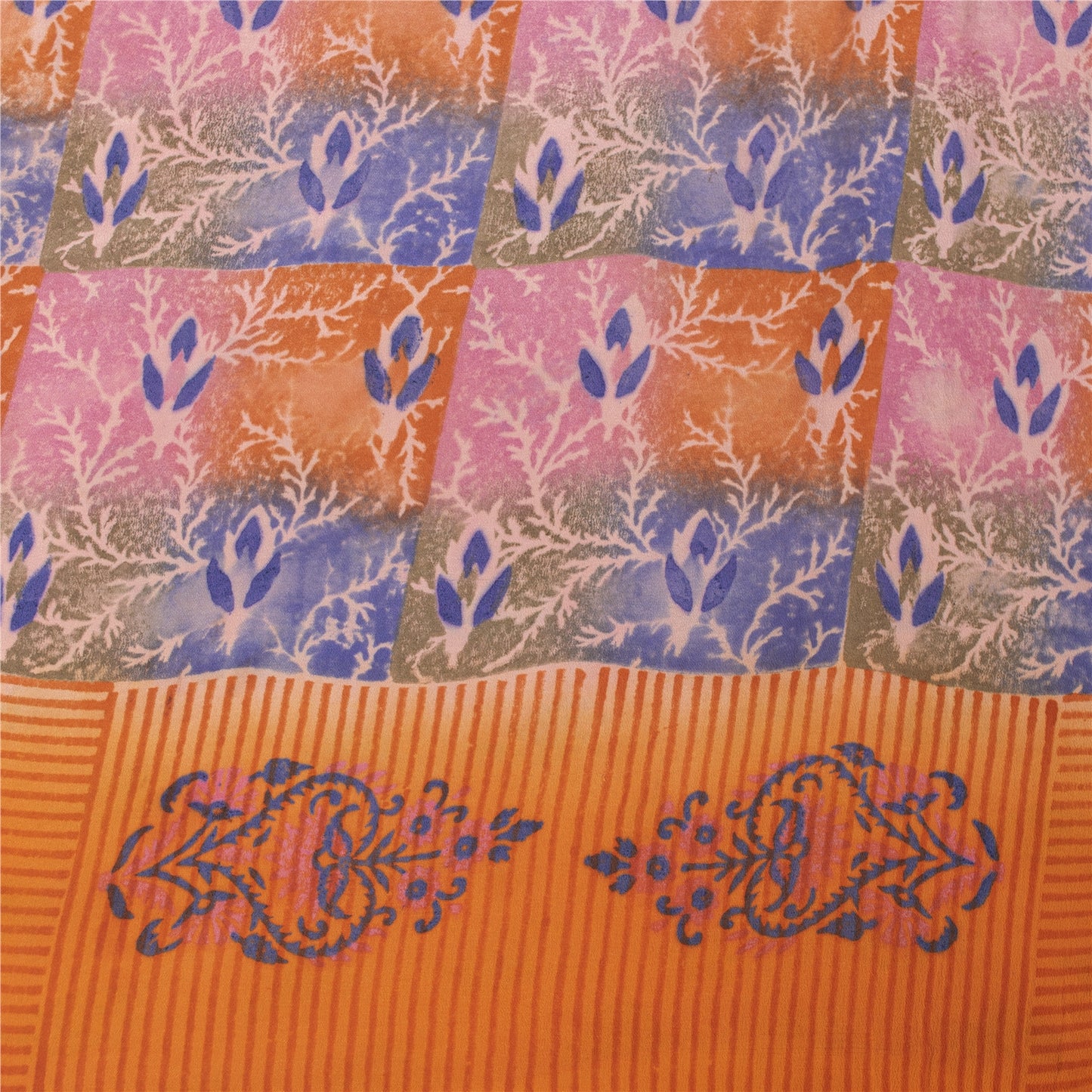 Sanskriti Vintage Sarees Pink 100%Pure Crepe Silk Printed Sari 5+yd Craft Fabric