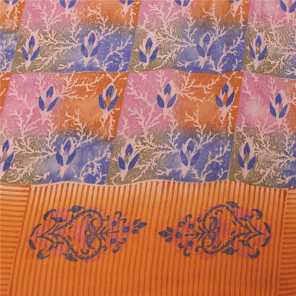 Sanskriti Vintage Sarees Pink 100%Pure Crepe Silk Printed Sari 5+yd Craft Fabric