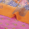 Sanskriti Vintage Sarees Pink 100%Pure Crepe Silk Printed Sari 5+yd Craft Fabric