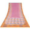 Sanskriti Vintage Sarees Pink 100%Pure Crepe Silk Printed Sari 5+yd Craft Fabric