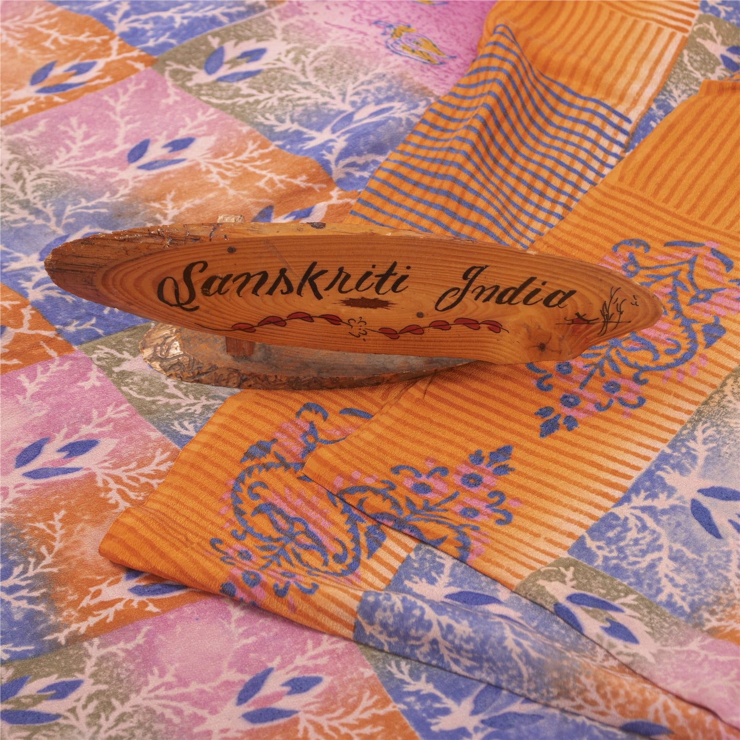 Sanskriti Vintage Sarees Pink 100%Pure Crepe Silk Printed Sari 5+yd Craft Fabric