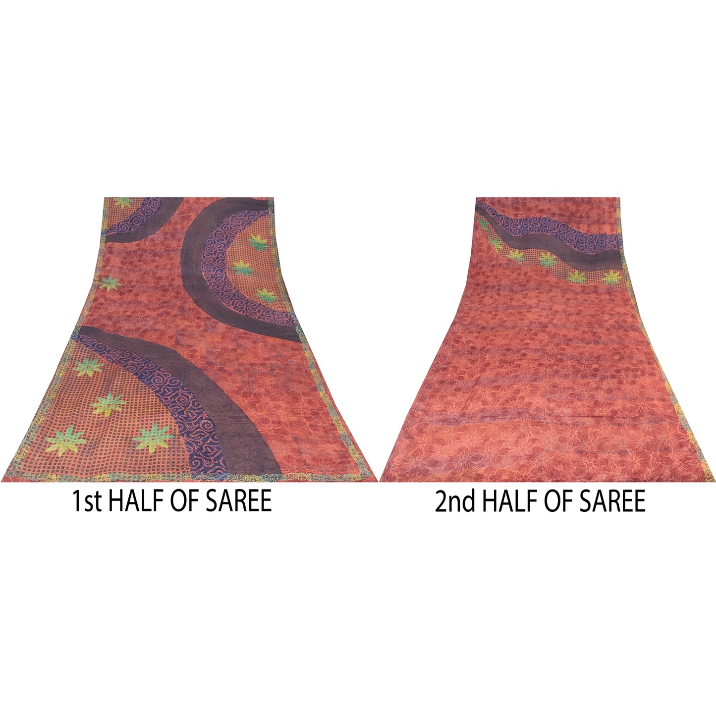 Sanskriti Vintage Sarees Brown Pure Crepe Silk Printed Sari 5+yd Craft Fabric