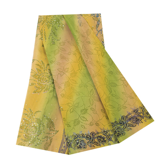 Sanskriti Vintage Sarees Multicolor Pure Crepe Embroidery Print Sari 5+yd Fabric