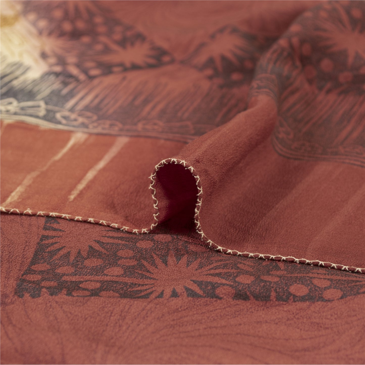 Sanskriti Vintage Sarees Red & Cream Pure Crepe Printed Sari 5+yd Craft Fabric