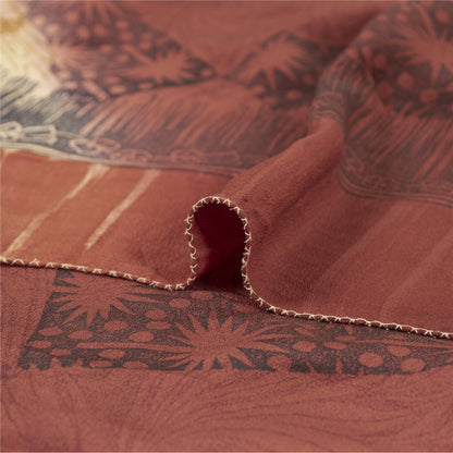 Sanskriti Vintage Sarees Red & Cream Pure Crepe Printed Sari 5+yd Craft Fabric