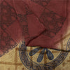 Sanskriti Vintage Sarees Red & Cream Pure Crepe Printed Sari 5+yd Craft Fabric
