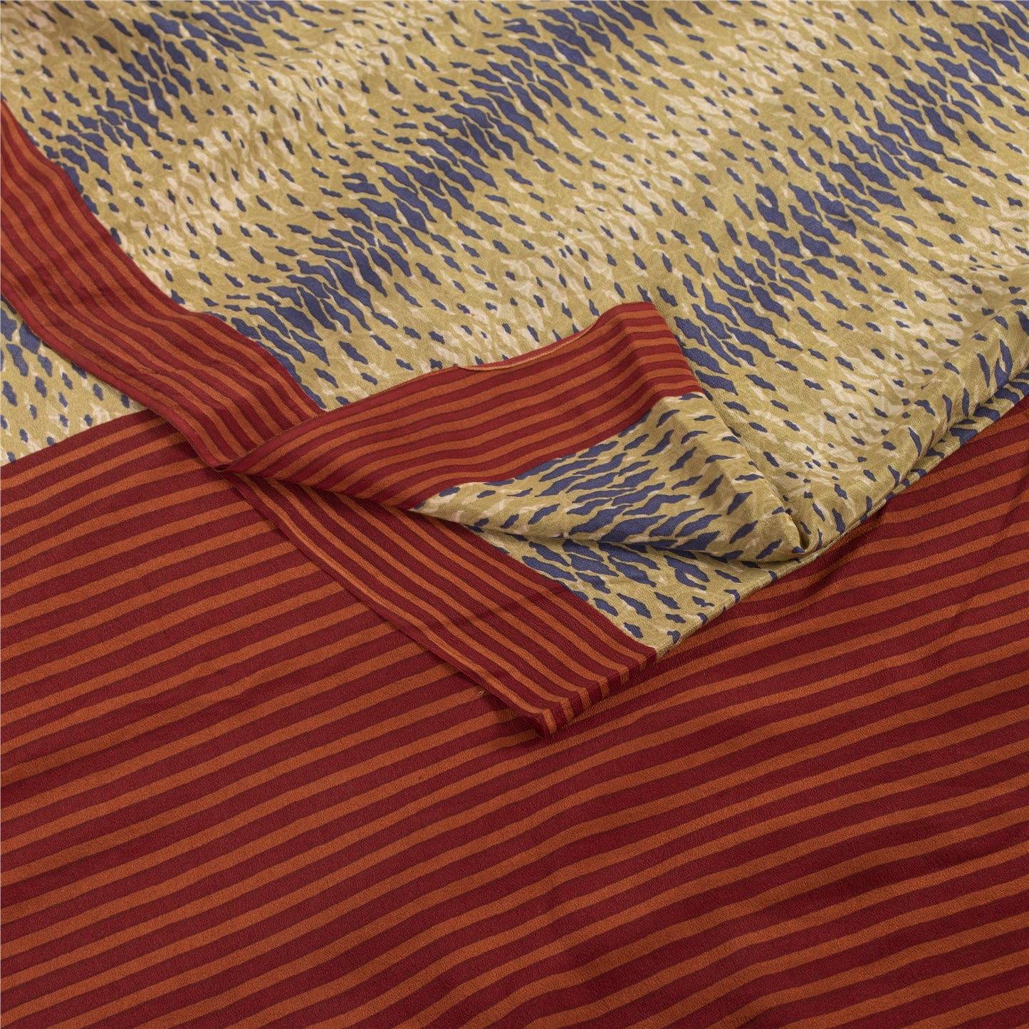 Sanskriti Vintage Sarees Cream & Red Pure Crepe Abstract Print Sari 5+yd Fabric