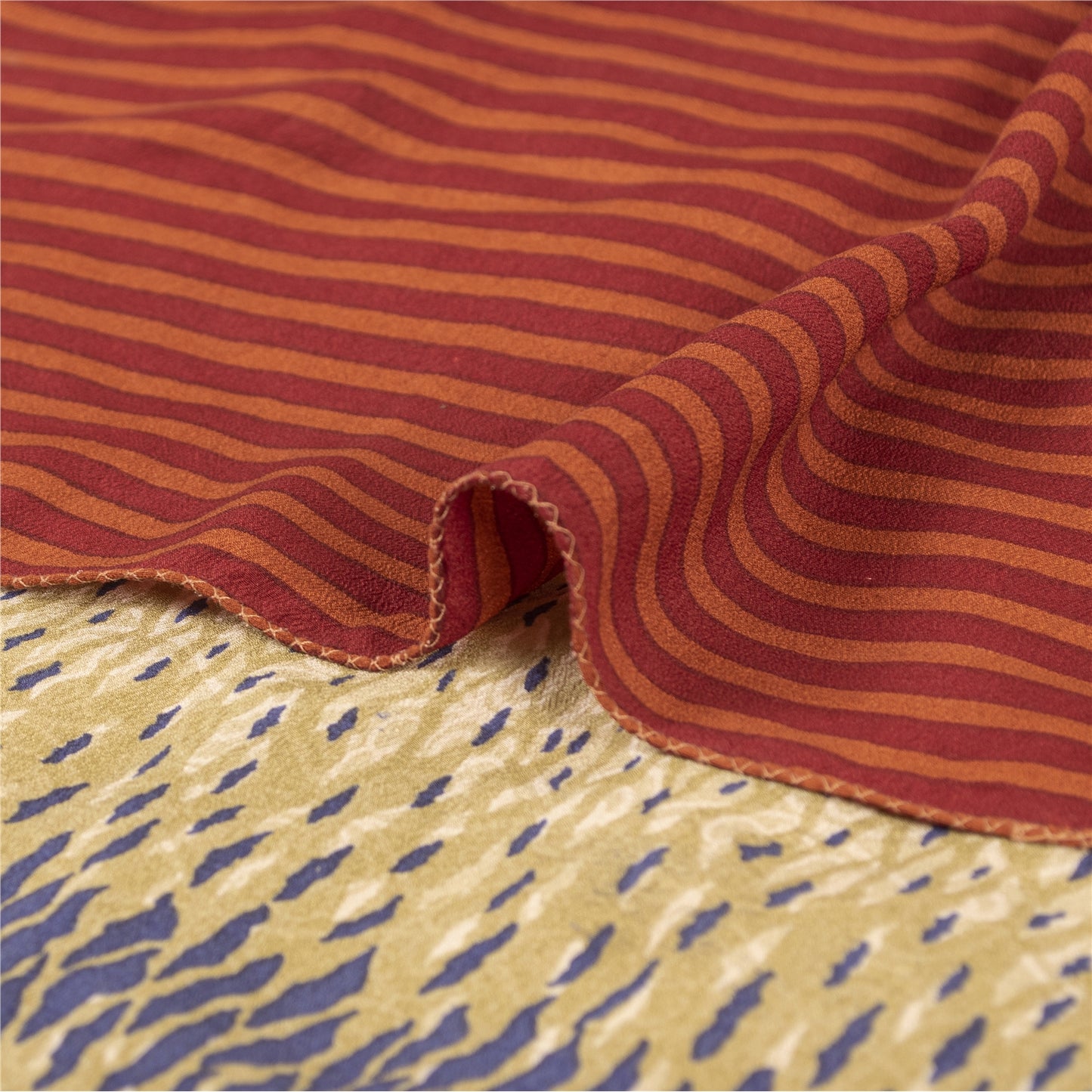 Sanskriti Vintage Sarees Cream & Red Pure Crepe Abstract Print Sari 5+yd Fabric