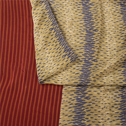 Sanskriti Vintage Sarees Cream & Red Pure Crepe Abstract Print Sari 5+yd Fabric