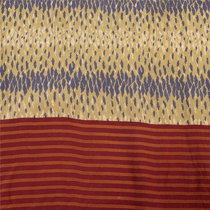 Sanskriti Vintage Sarees Cream & Red Pure Crepe Abstract Print Sari 5+yd Fabric