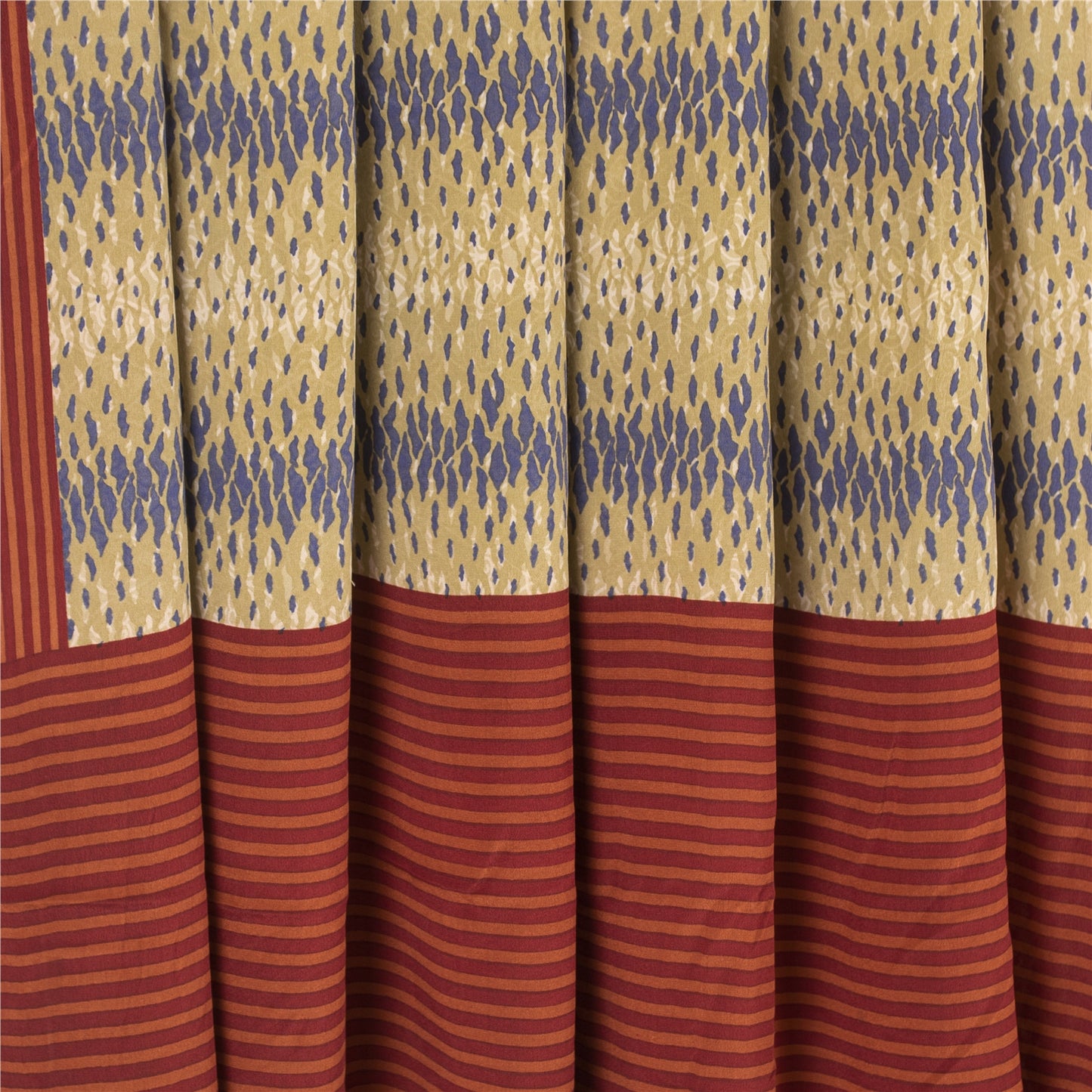 Sanskriti Vintage Sarees Cream & Red Pure Crepe Abstract Print Sari 5+yd Fabric