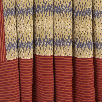 Sanskriti Vintage Sarees Cream & Red Pure Crepe Abstract Print Sari 5+yd Fabric