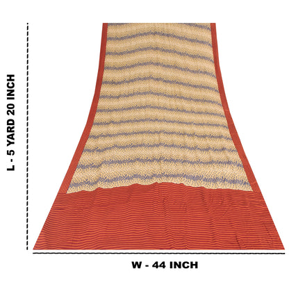 Sanskriti Vintage Sarees Cream & Red Pure Crepe Abstract Print Sari 5+yd Fabric