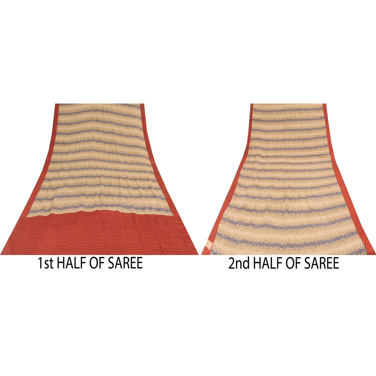 Sanskriti Vintage Sarees Cream & Red Pure Crepe Abstract Print Sari 5+yd Fabric