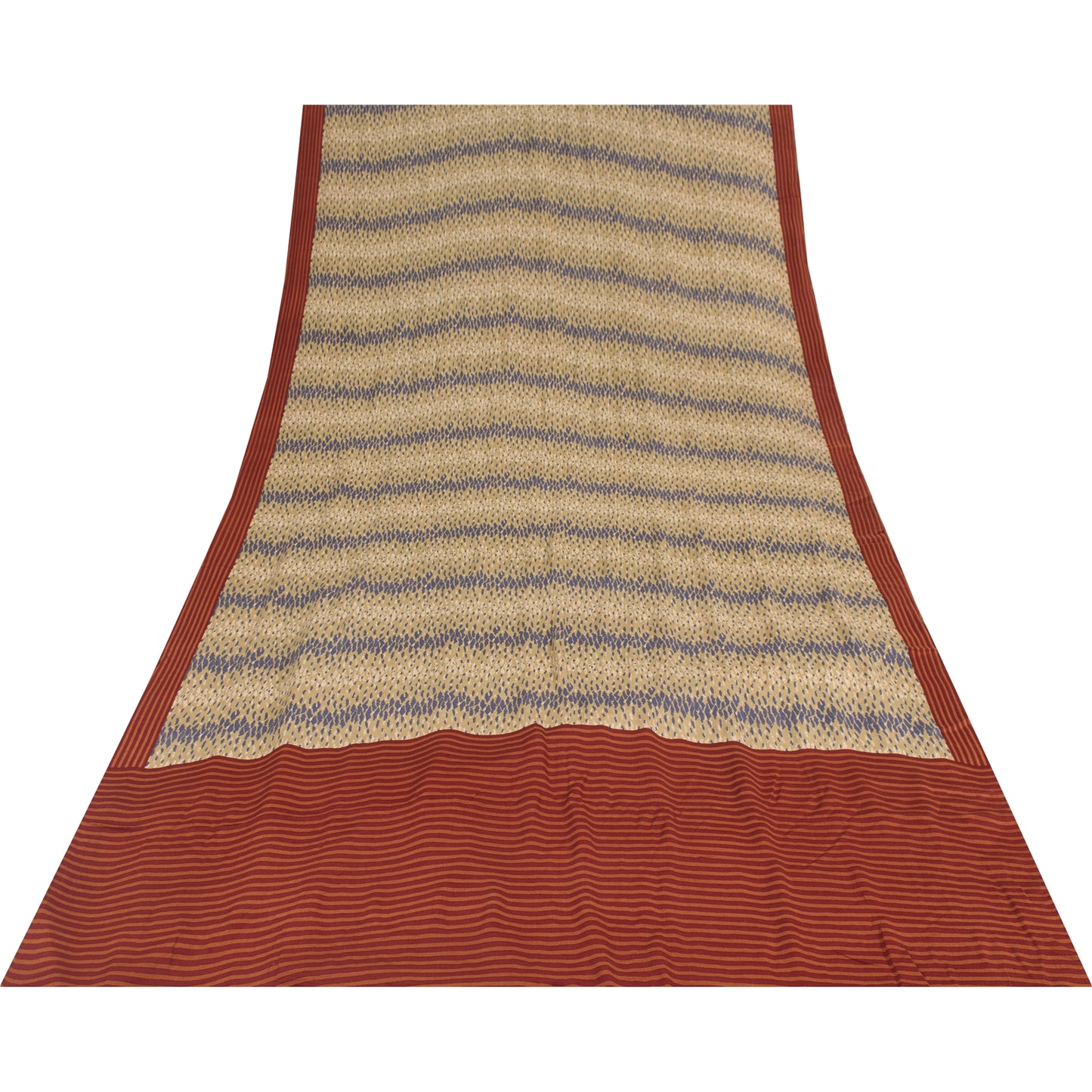 Sanskriti Vintage Sarees Cream & Red Pure Crepe Abstract Print Sari 5+yd Fabric