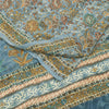 Sanskriti Vintage Sarees Blue Pure Crepe Print Embroidery Sari 5+yd Craft Fabric