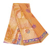 Sanskriti Vintage Sarees Orange Pure Crepe Floral Printed Sari 5+yd Craft Fabric