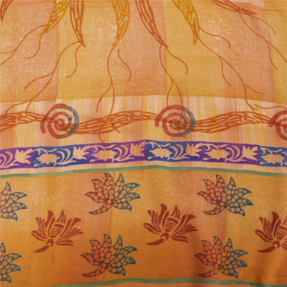Sanskriti Vintage Sarees Orange Pure Crepe Floral Printed Sari 5+yd Craft Fabric