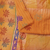 Sanskriti Vintage Sarees Orange Pure Crepe Floral Printed Sari 5+yd Craft Fabric