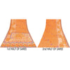 Sanskriti Vintage Sarees Orange Pure Crepe Floral Printed Sari 5+yd Craft Fabric
