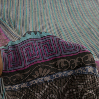 Sanskriti Vintage Sarees Hand Block Printed Pure Crepe Sari 5+yd Craft Fabric