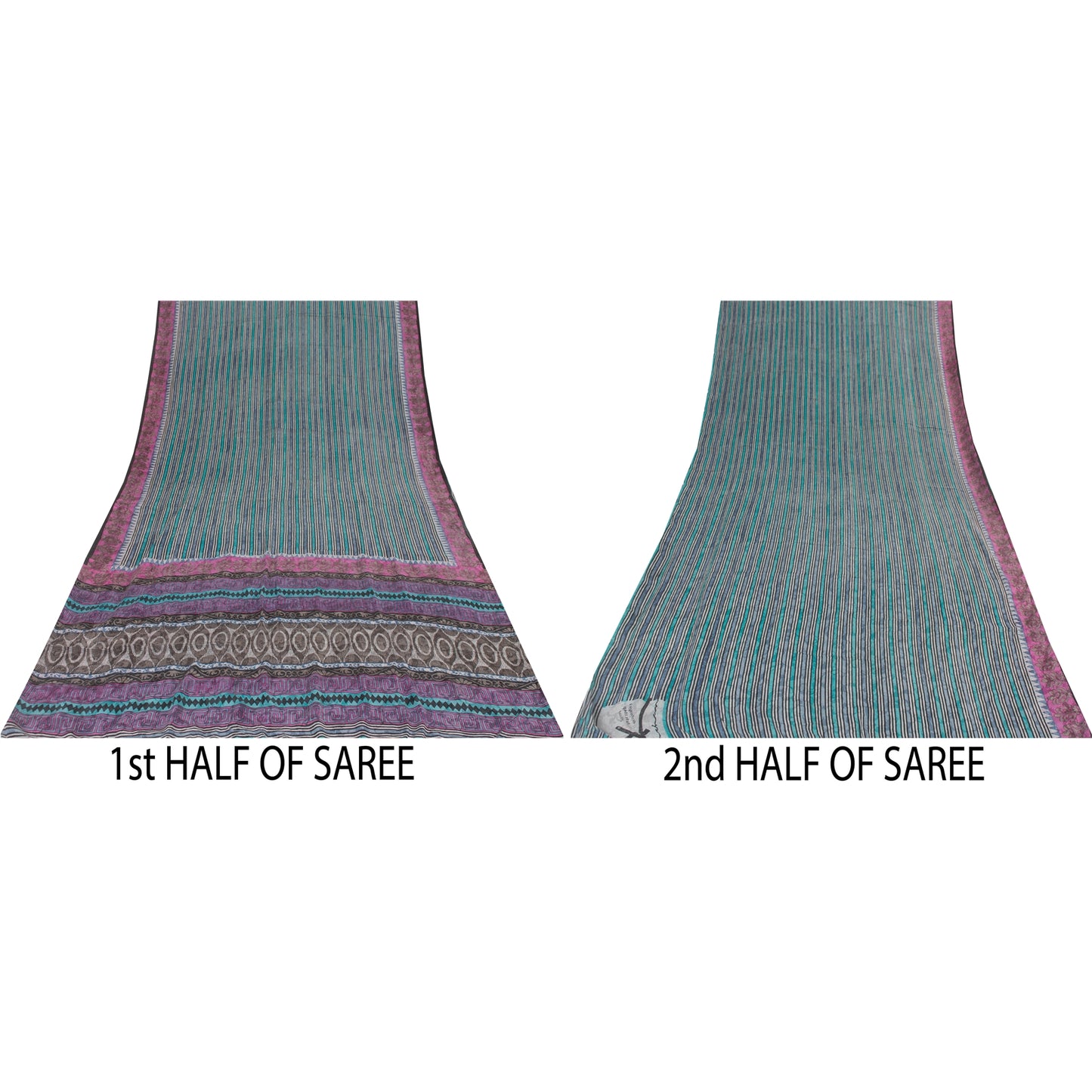 Sanskriti Vintage Sarees Hand Block Printed Pure Crepe Sari 5+yd Craft Fabric