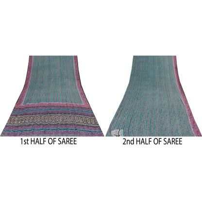 Sanskriti Vintage Sarees Hand Block Printed Pure Crepe Sari 5+yd Craft Fabric