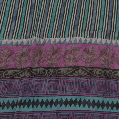 Sanskriti Vintage Sarees Hand Block Printed Pure Crepe Sari 5+yd Craft Fabric