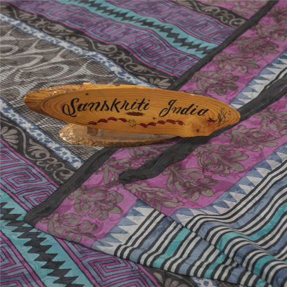 Sanskriti Vintage Sarees Hand Block Printed Pure Crepe Sari 5+yd Craft Fabric