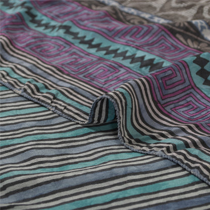 Sanskriti Vintage Sarees Hand Block Printed Pure Crepe Sari 5+yd Craft Fabric