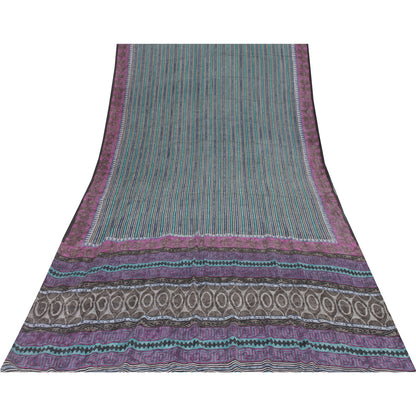 Sanskriti Vintage Sarees Hand Block Printed Pure Crepe Sari 5+yd Craft Fabric